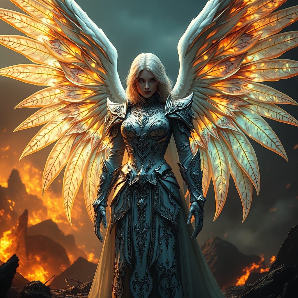 Ethereal Fury: Fallen Angel in Opalescent Armor
