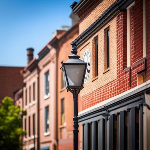Sunny Small Town Street With Clock Tower