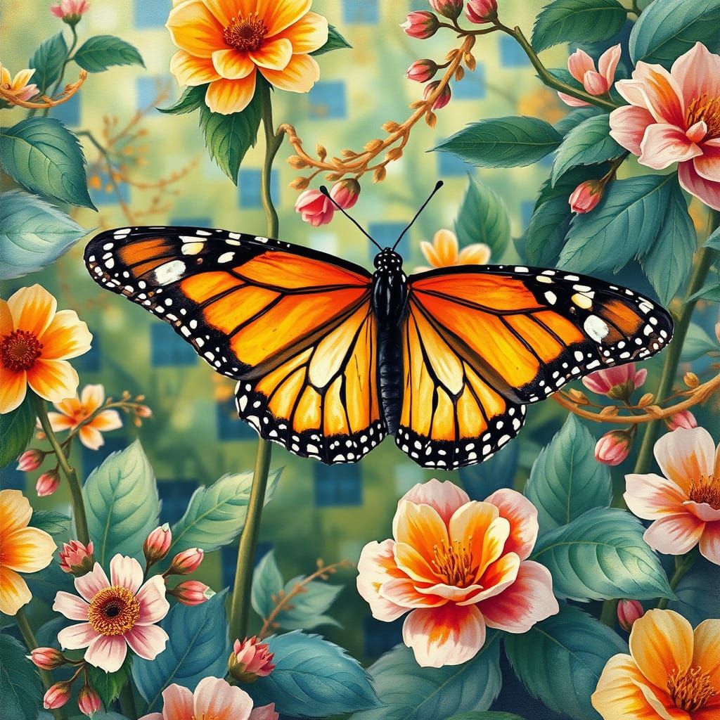 Regal Monarch Butterfly in Gouache Impressionist Style
