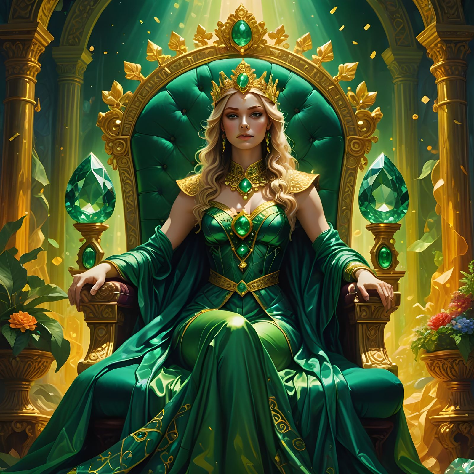 Surreal Goddess of Luck Reigns in Vibrant Oil Painting