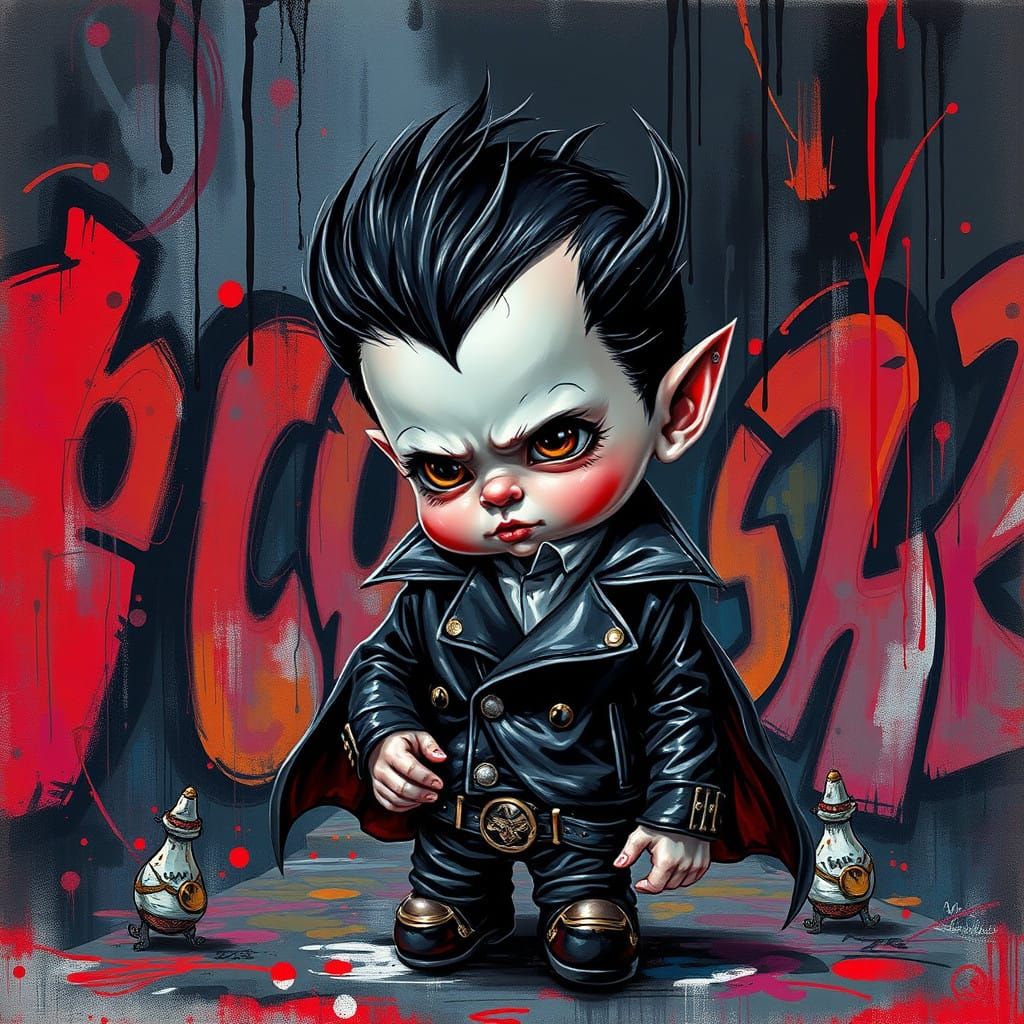 Gritty Vampire Child Surrounded by Urban Graffiti