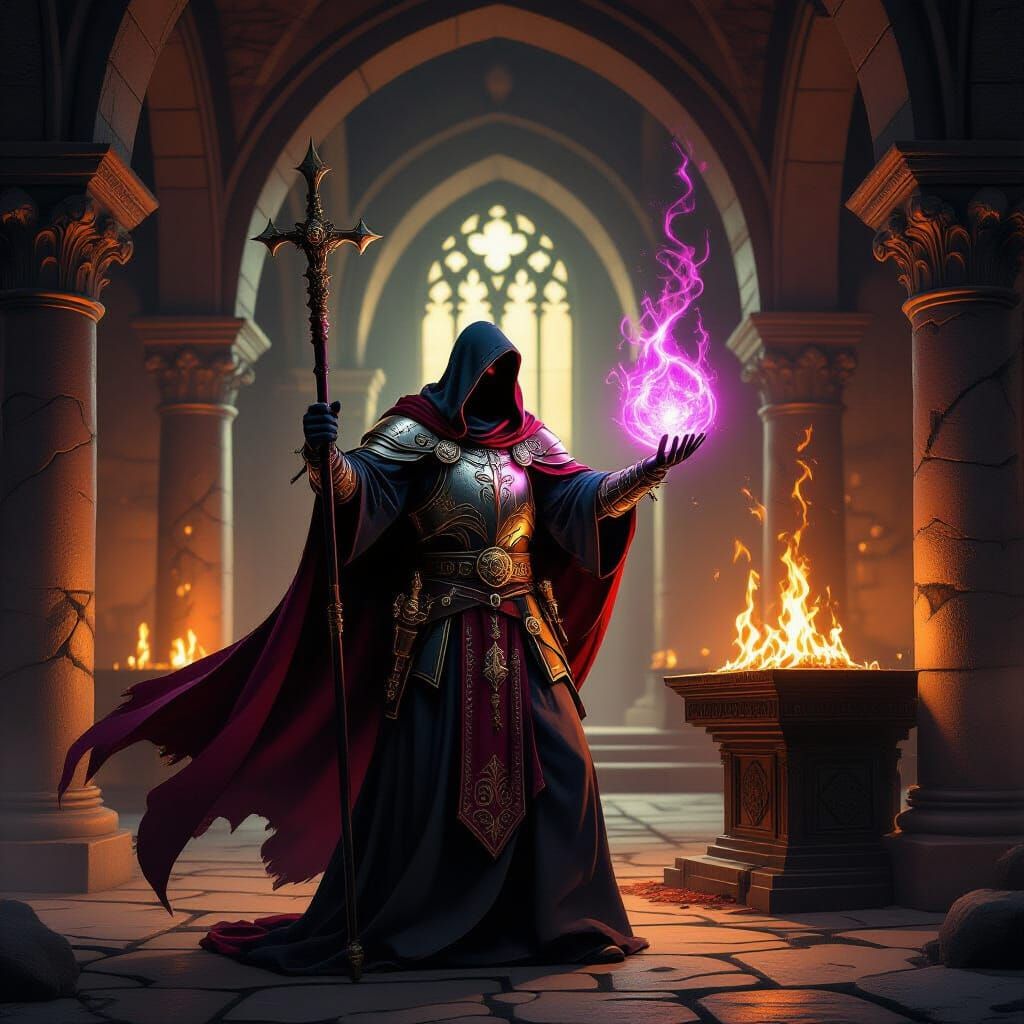 Possessed Templar With Demonic Ring in Shadowy Temple