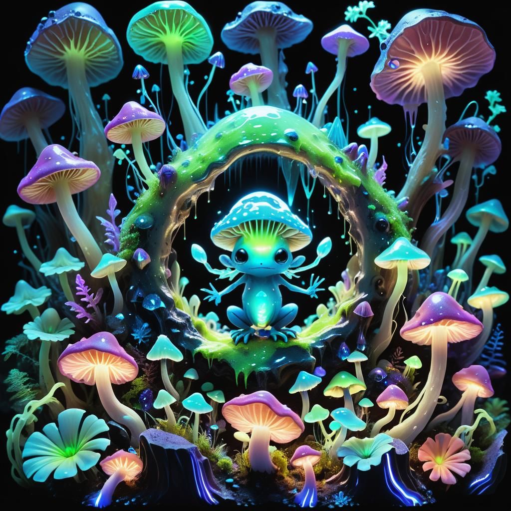 Bioluminescent Creature in Crystalline Cave