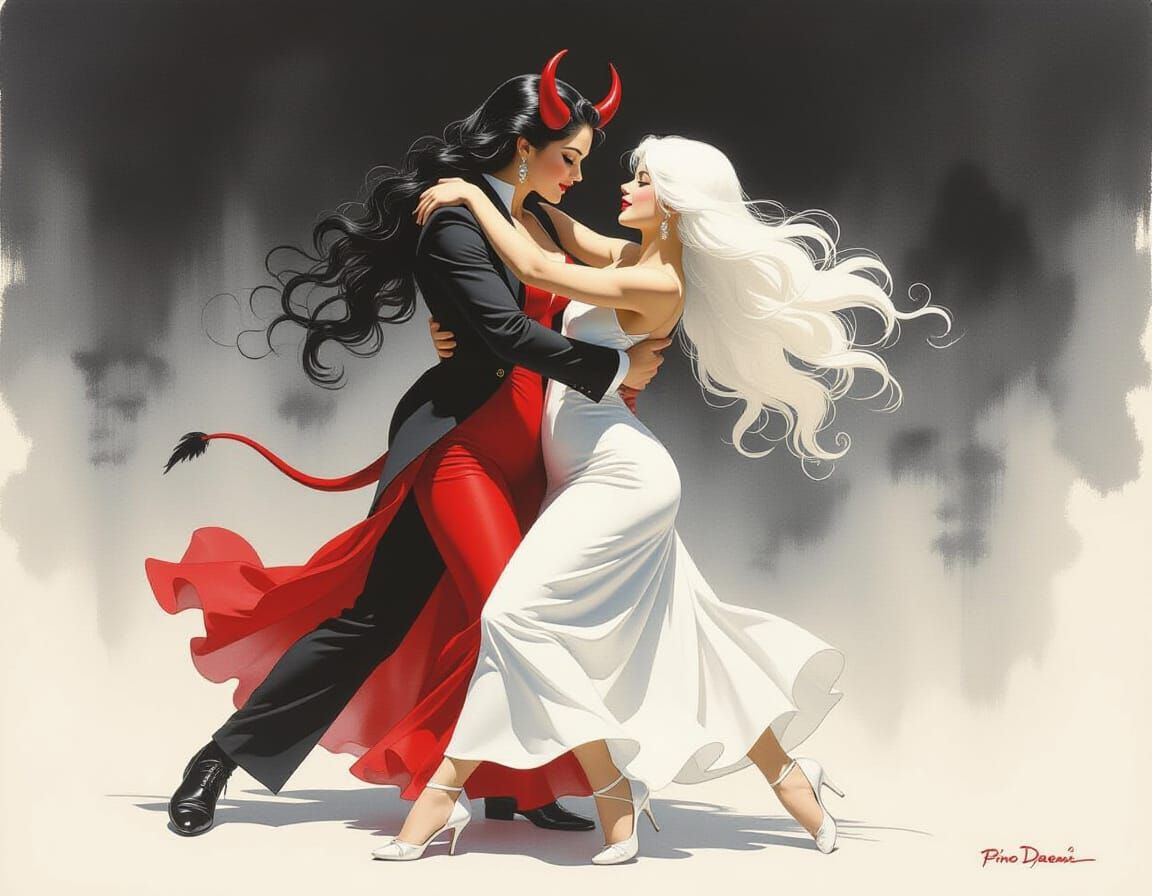 Tango Dance of Devil Woman and Delicate Girl