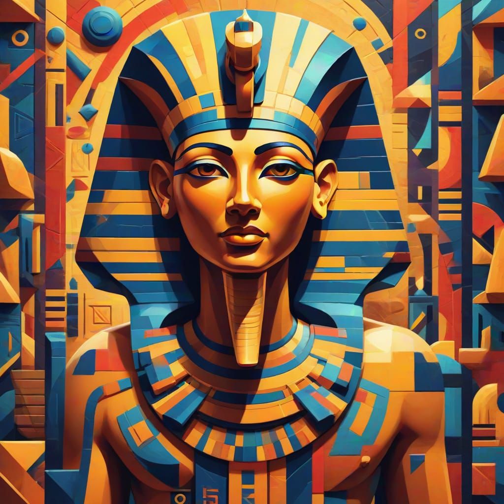 Ancient Egyptian Pharaoh in Vibrant Cubist Art Deco