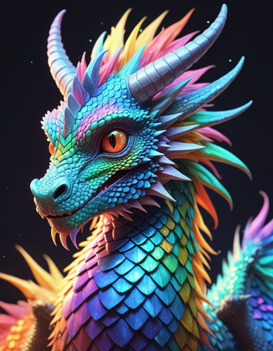 Vibrant Triple Horn Rainbow Dragon in Colorful Illustration ...