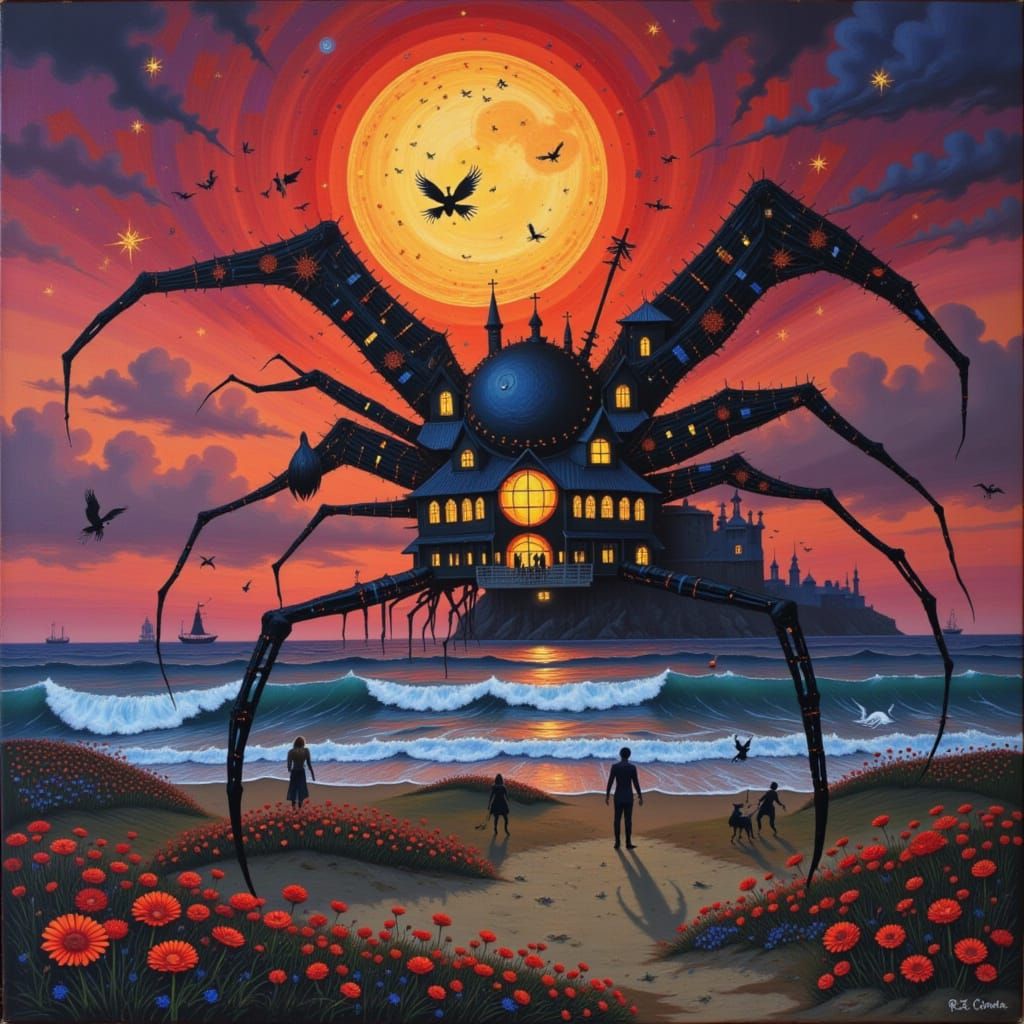 AI Generated Abstract Cityscape with Eagle Woman