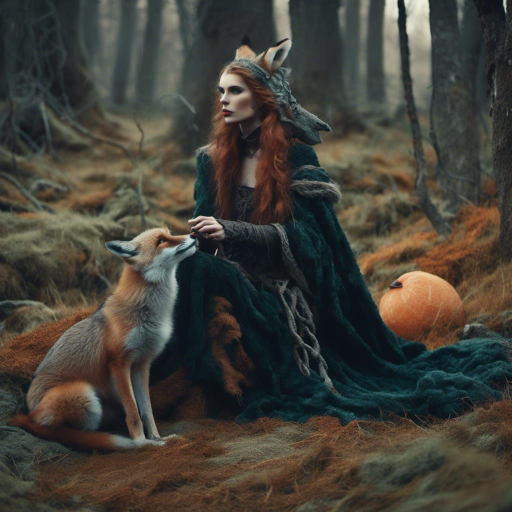 Celtic Witch with Fox in Nature