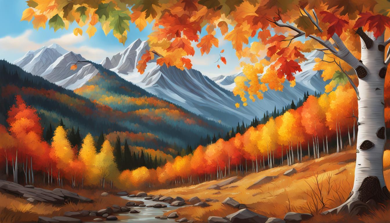 Hyperrealistic Autumn Mountain Landscape in Splash Art