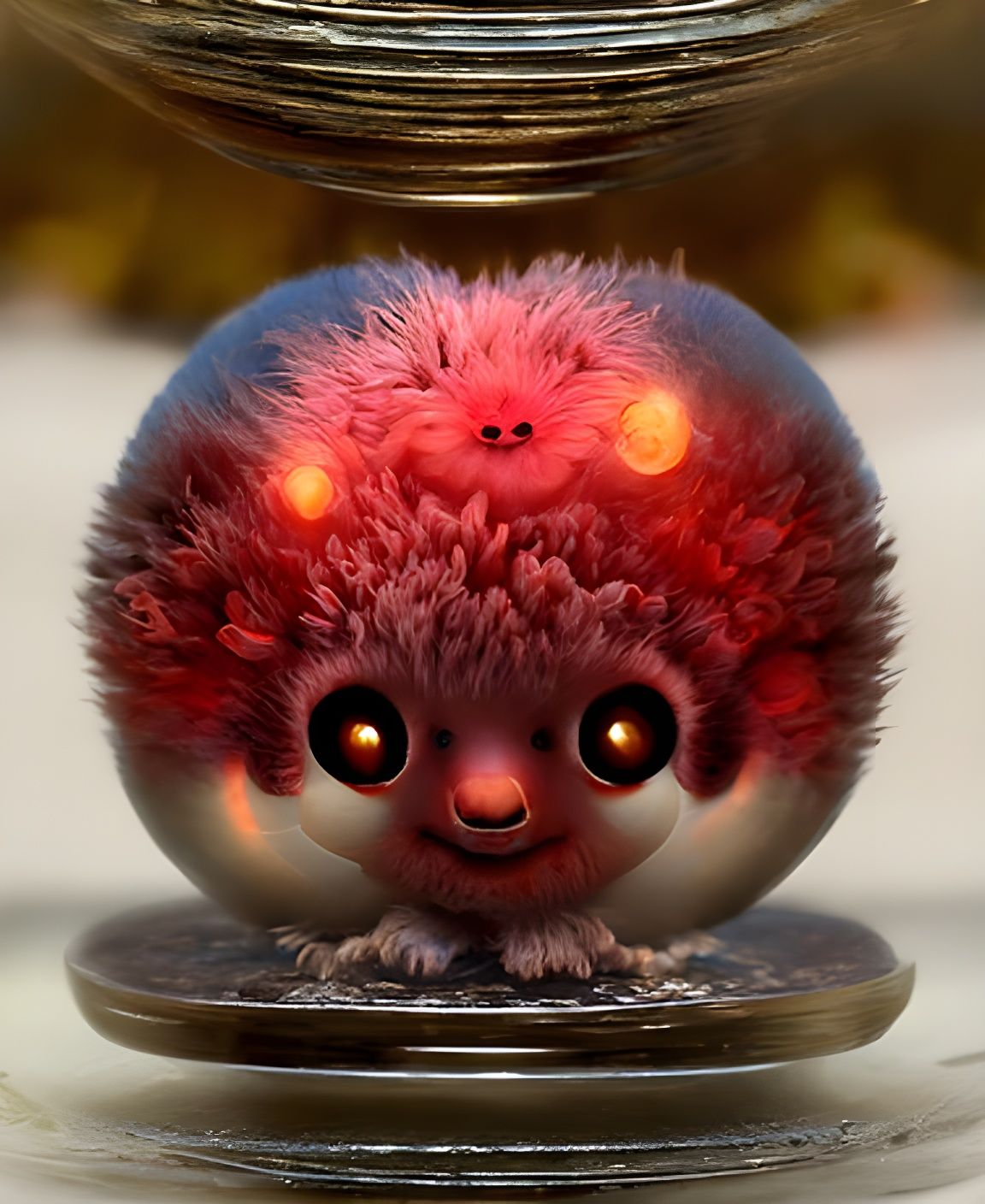 Adorable Fuzzy Orb Creature Floating in Clouds