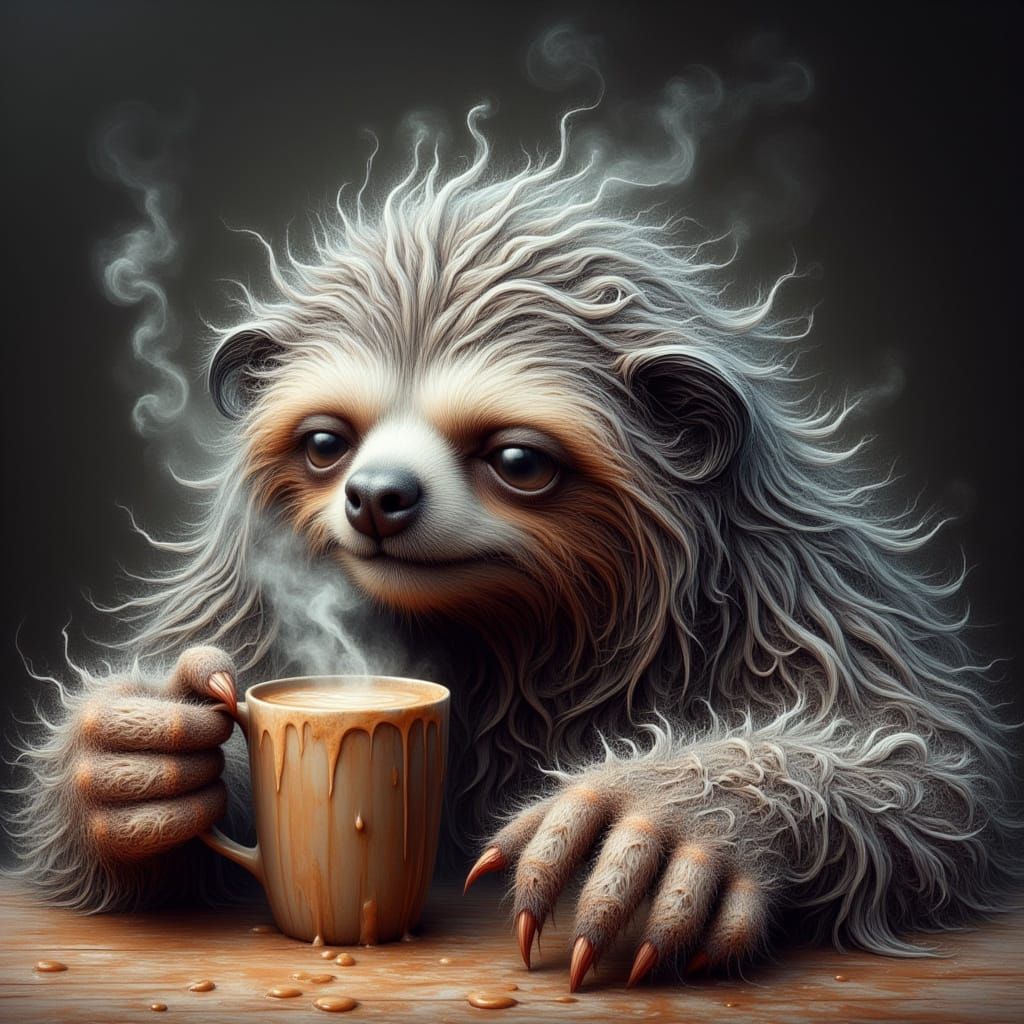 Sloth Sipping Coffee from a Mug