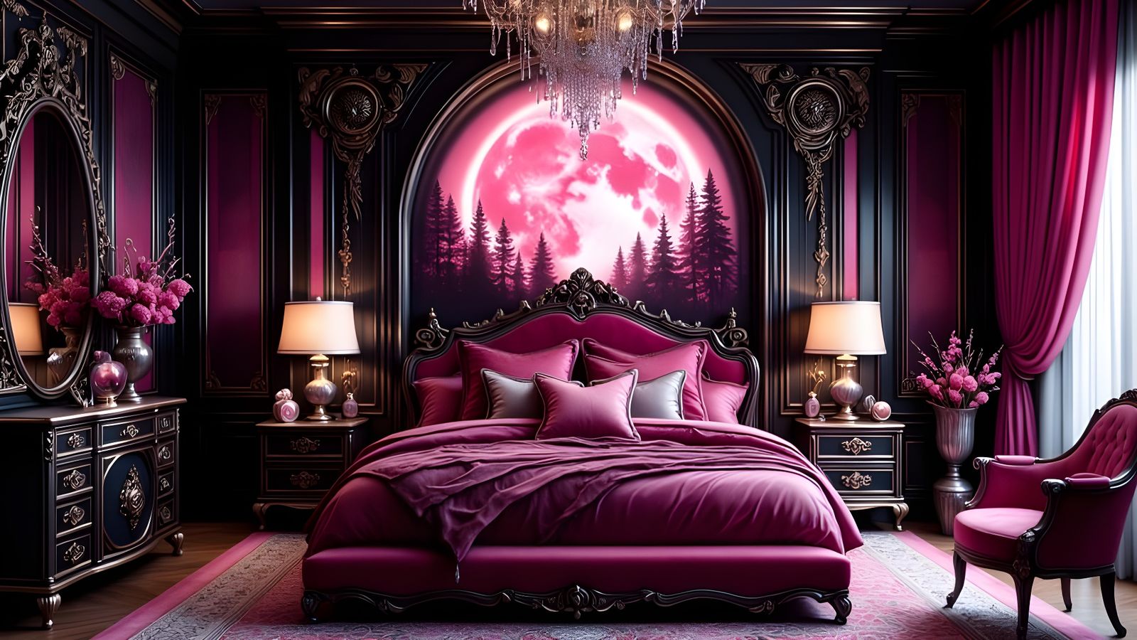 Pinkoween Moon Bedroom in Romantic Goth Style
