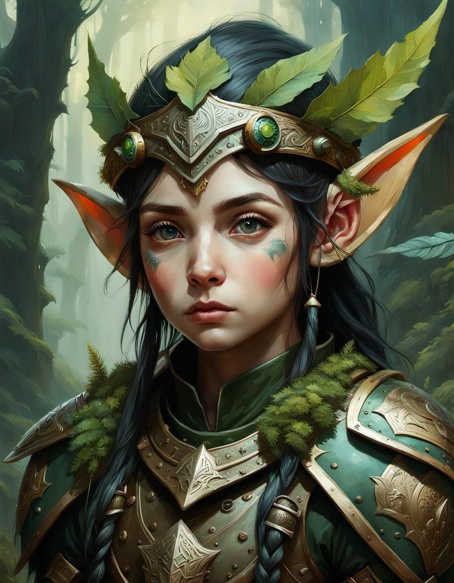 Armored Elf Portrait: Detailed Matte Painting