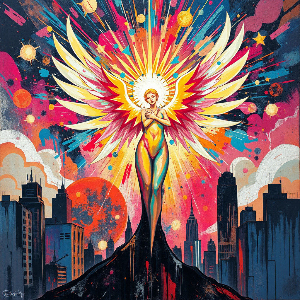Angelic Being Radiating Divine Light in Urban Scene
