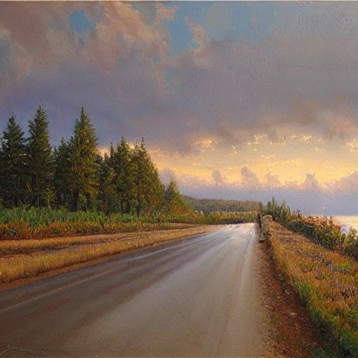 Idyllic Journey Home: Oil Painting