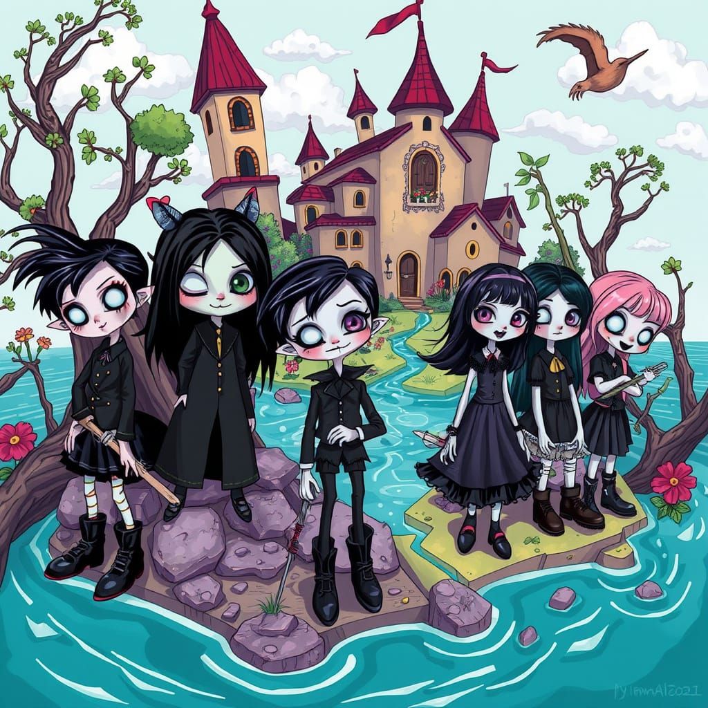 Emo Goth Misfit Toys on Whimsical Cartoon Island