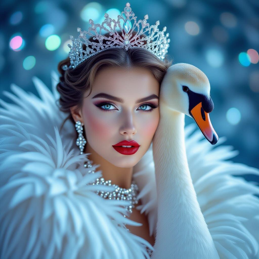 Regal Swan Queen with Kirlian Radiance and Diamond Glow