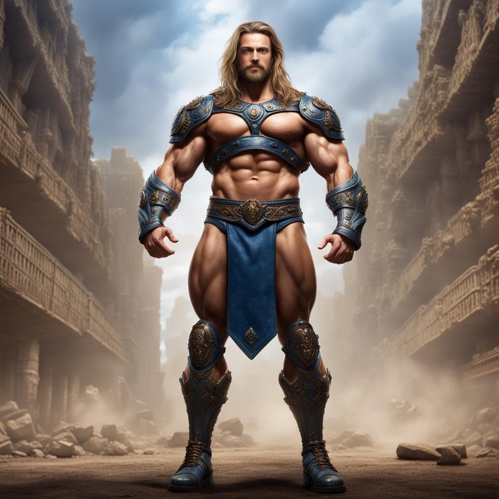 Massive Bodybuilder in Leather Armor, Detailed Matte Paintin...