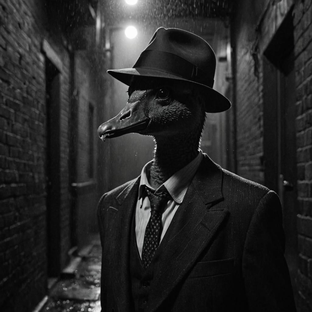 Goose Gangster in Dark Alley: Film Noir Style