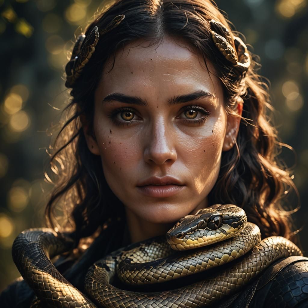 Girl with Snake Portrait in Hyper-Realistic Style
