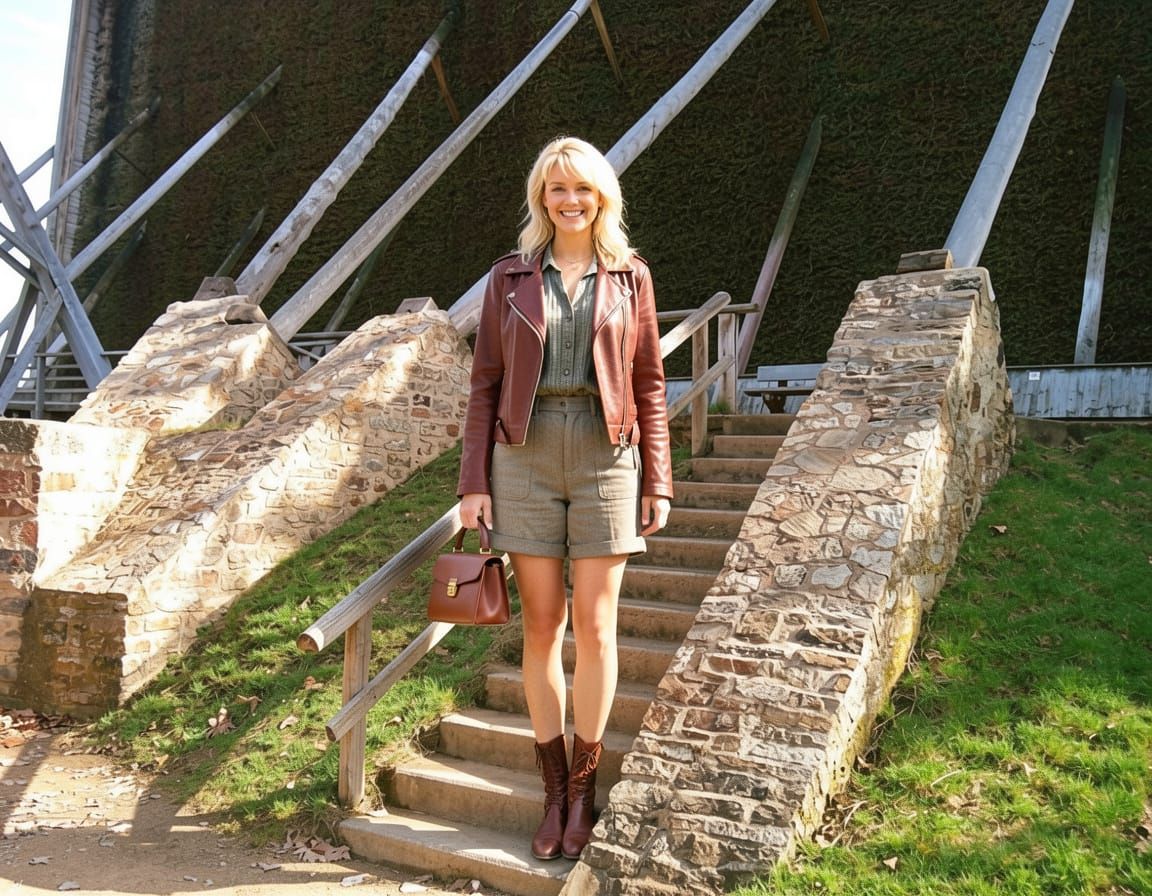 1920s Fashion Explorer Standing by Stairs