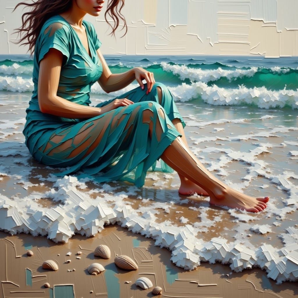 Barefoot in Ocean Surf: A Painterly Impression