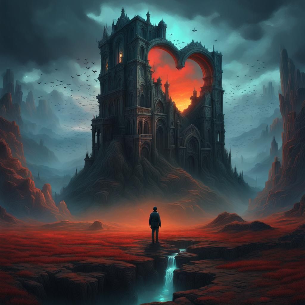 Surreal Lonely Heart in Dark Fantasy Style