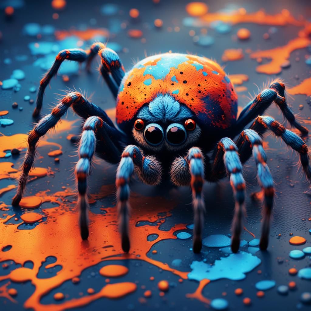 Spider Emerges from Colorful Ink Splatter: Fantasy Art