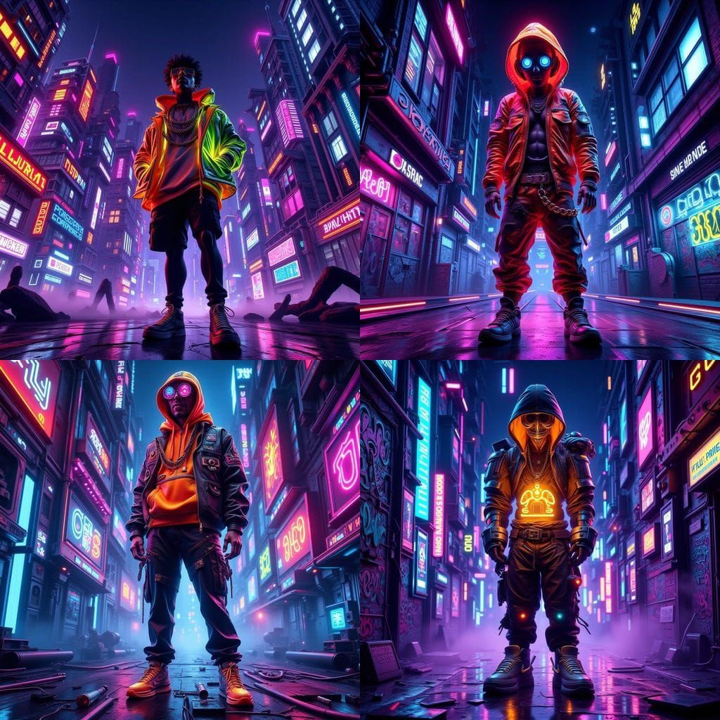 Neon Cyberpunk City Street Style Character