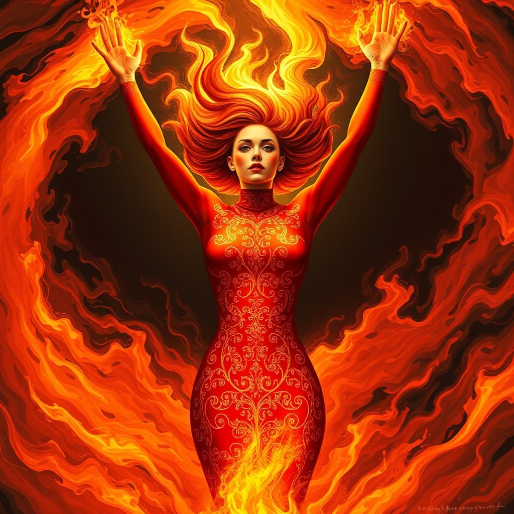 Fiery Woman in Flames: A Digital Art Portrait