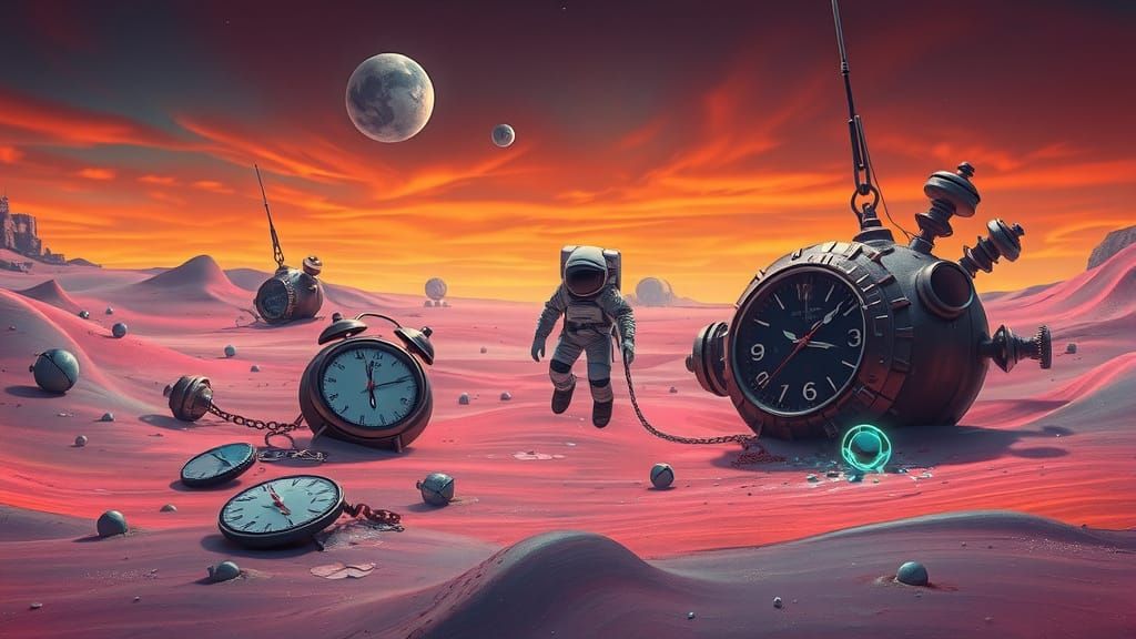 Surreal Astronaut Adrift in a Fractured Timeless Desert