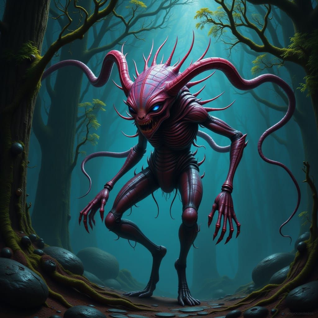 Glowing Alien Creature in Mystical Forest