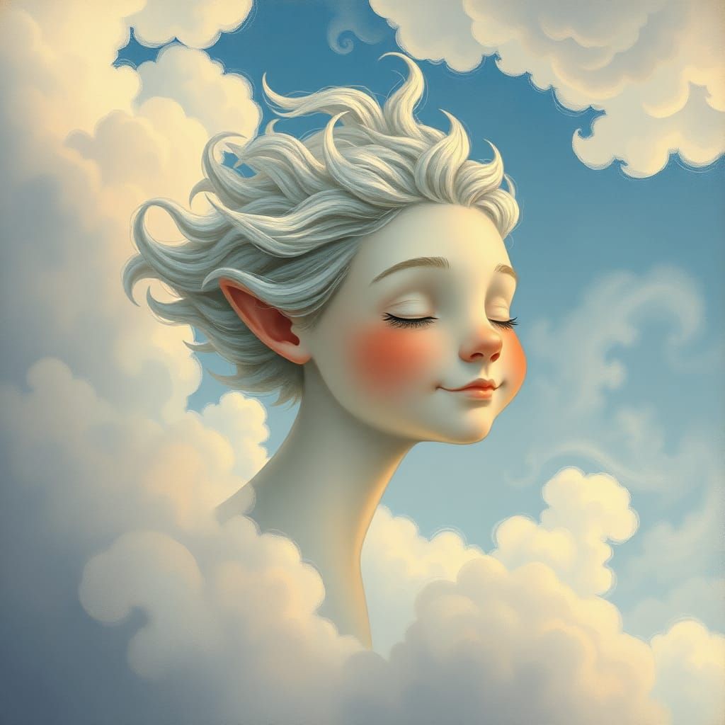 An anthropomorphic personification of the west wind with a h...