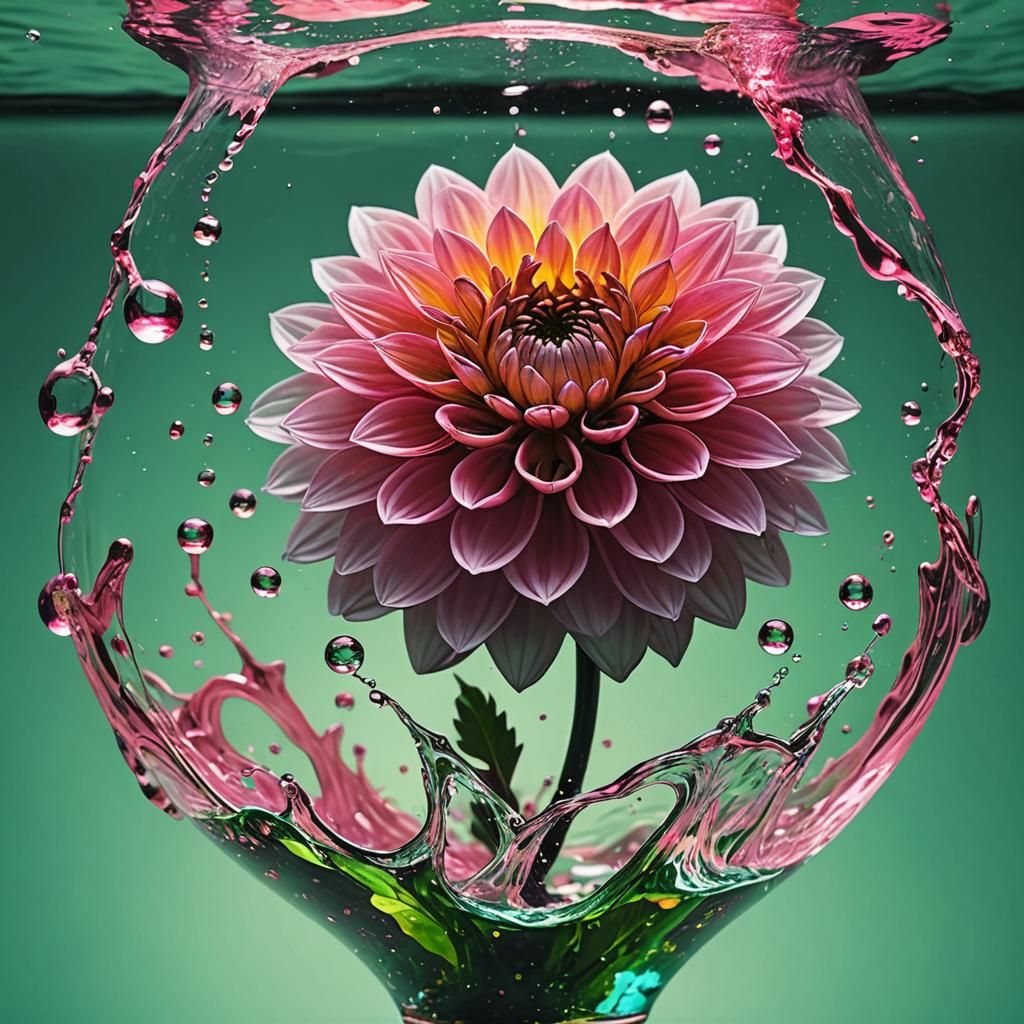 Colorful Dahlia Water Splash in Glass Aquarium
