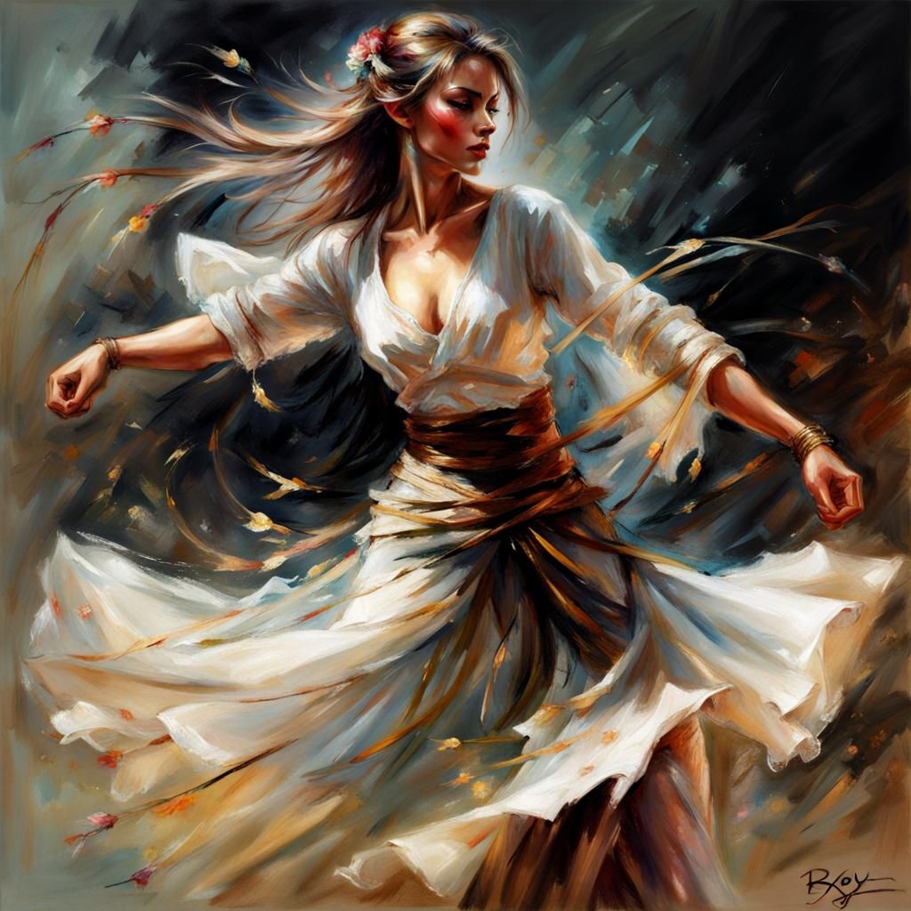 Beautiful Woman Dancing in Fantasy Art Style