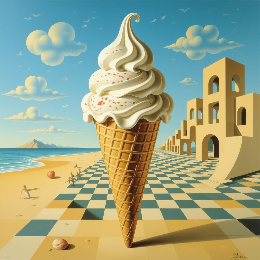 Surreal Ice Cream Cone with Escher Architecture
