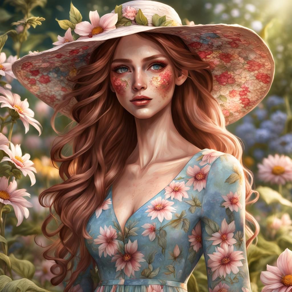 Beautiful Fae Woman Working in Flower Garden