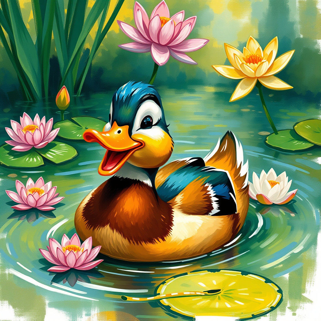 Whimsical Waterfowl in Impressionist Splendor