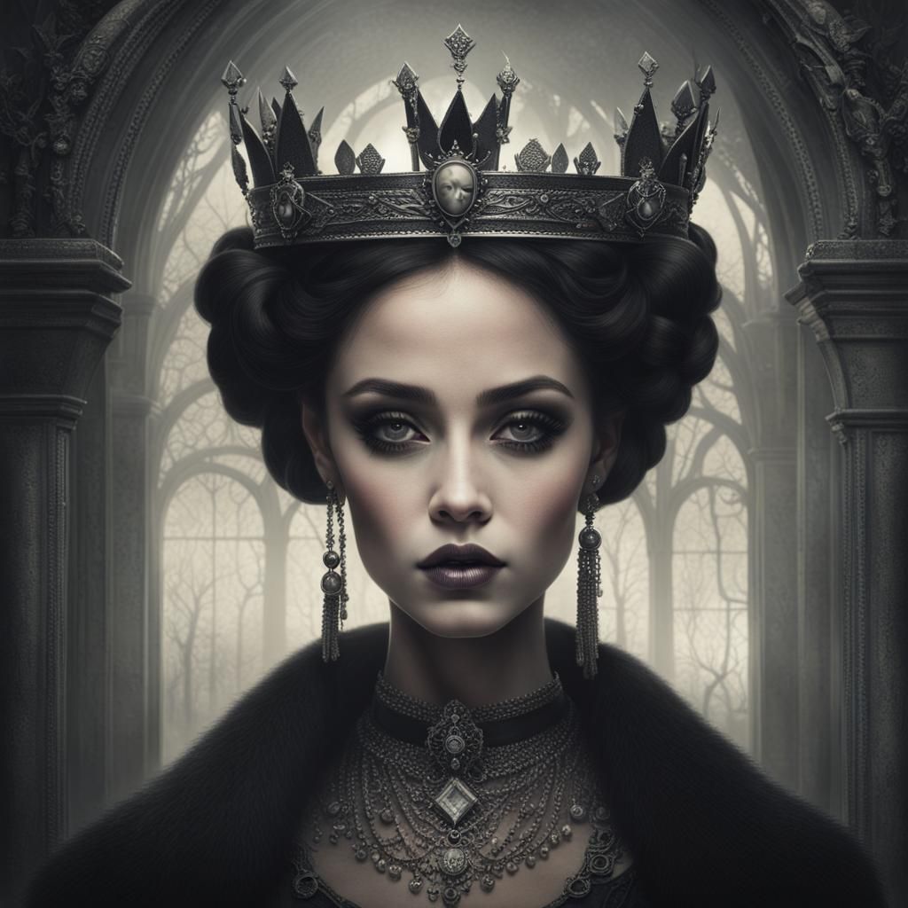 Crowned Woman Portrait in Black and White Photo Style