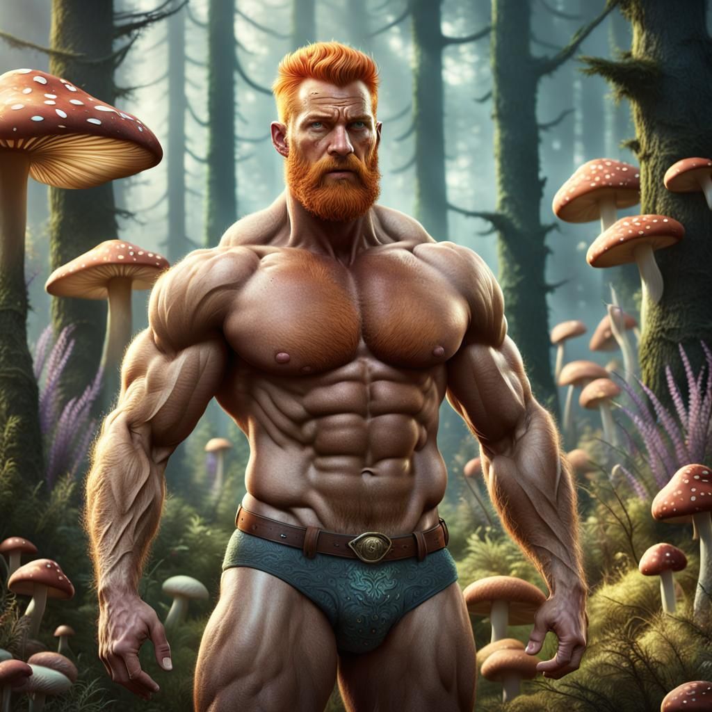 Ginger Man and Unicorn in Mushroom Forest