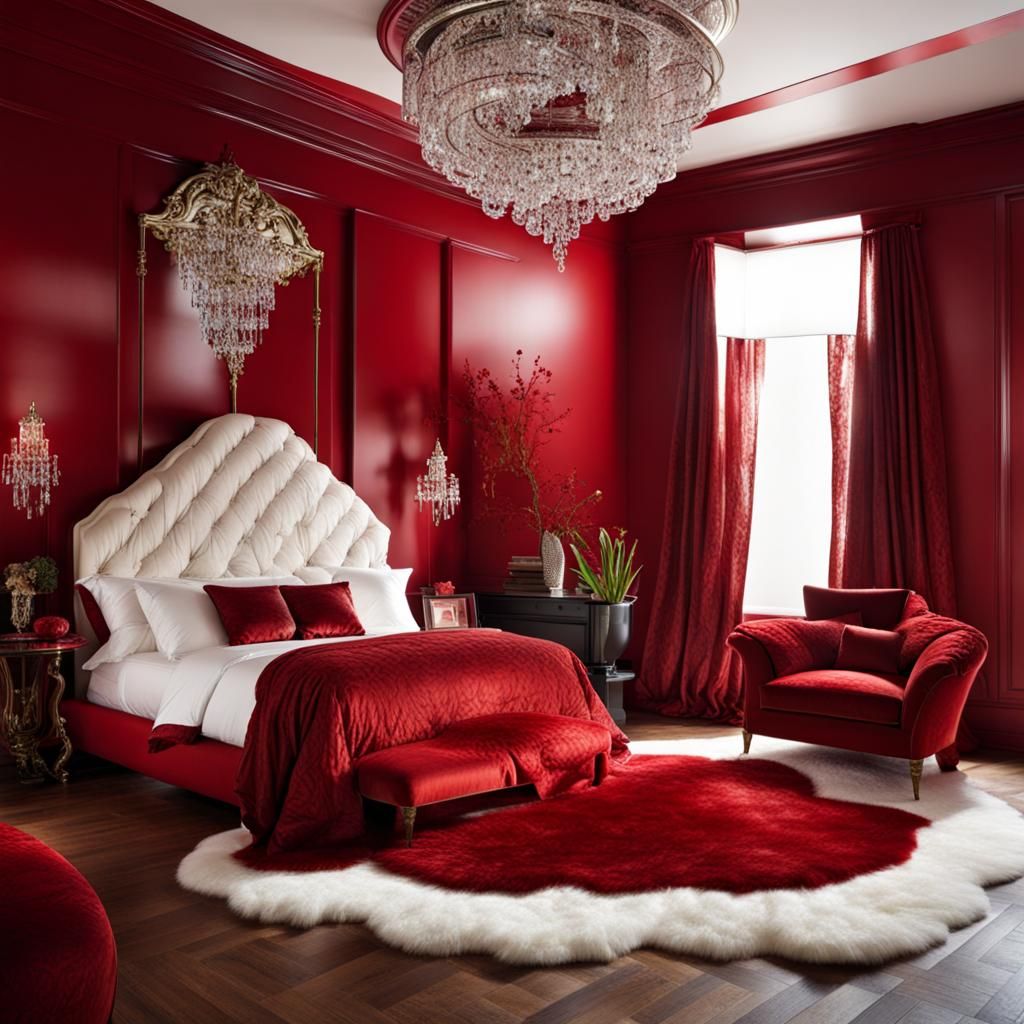 Sensual Decadent Red Bedroom Interior