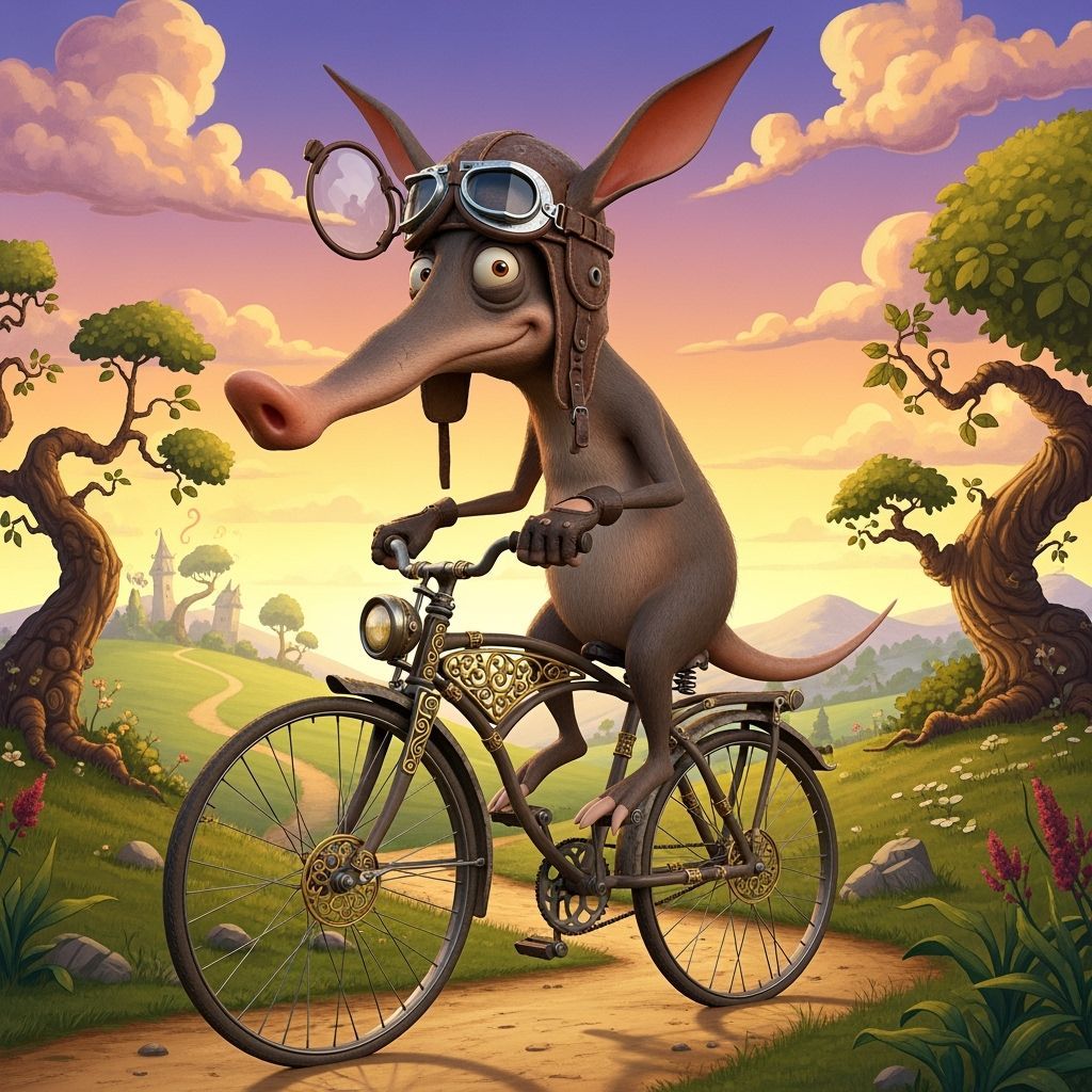 Aardvark Aviator Rides Ornate Bicycle