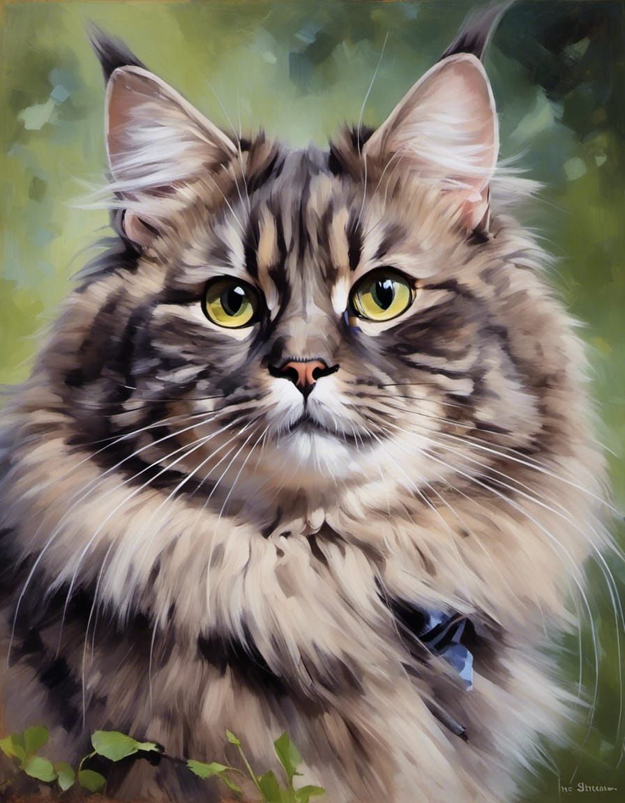 Siberian Cat Portrait in Wild Garden Setting