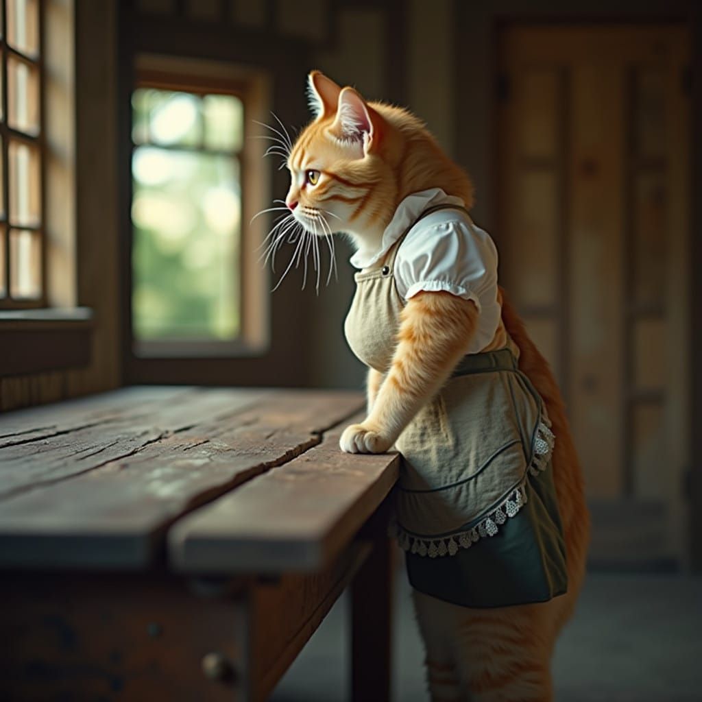 Fiery Orange Cat Tends Exotic Orchids in Vintage Beer Stein