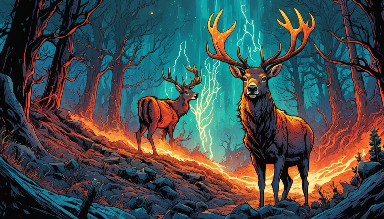Elemental Deer in Comic Book Style