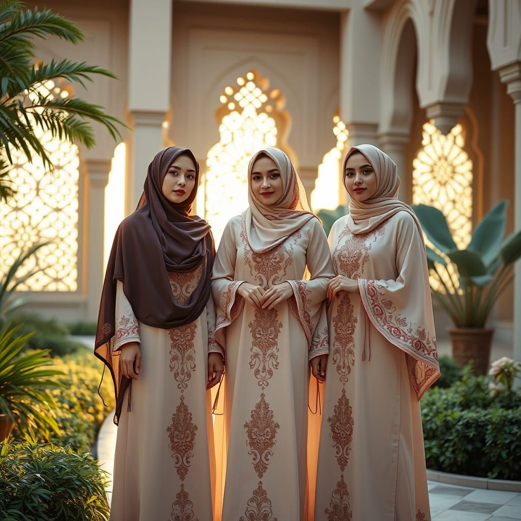 Elegant Women in Gulf Courtyard at Dawn