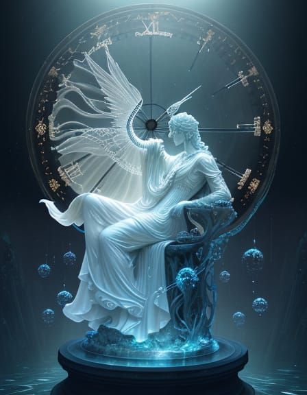 Surreal Statue Fusion: Time Man and Rain Woman