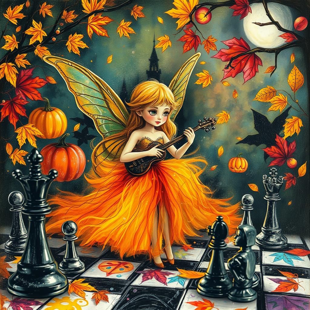 Fairy Musician in Surreal Autumnal Wonderland