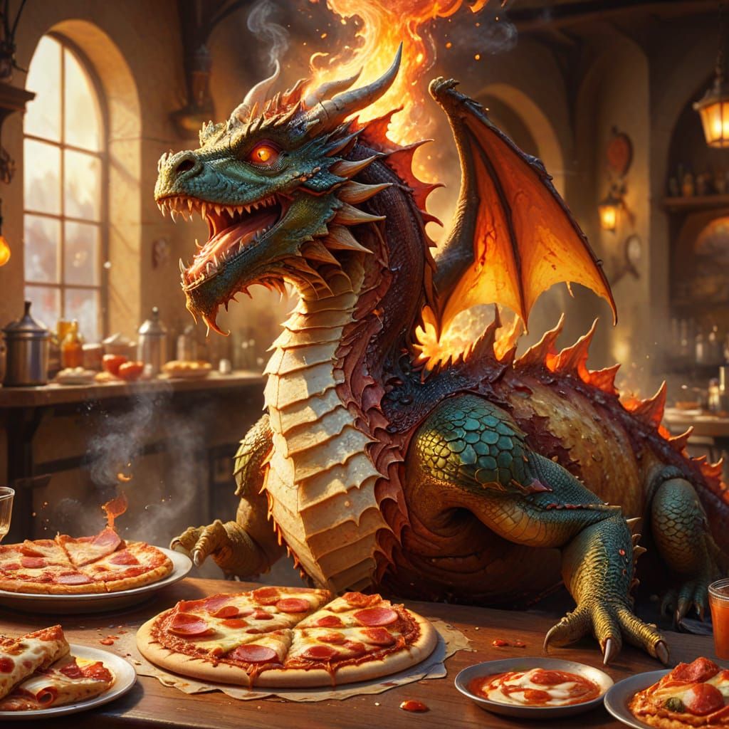 Pizza Dragon Fantasy Concept Art