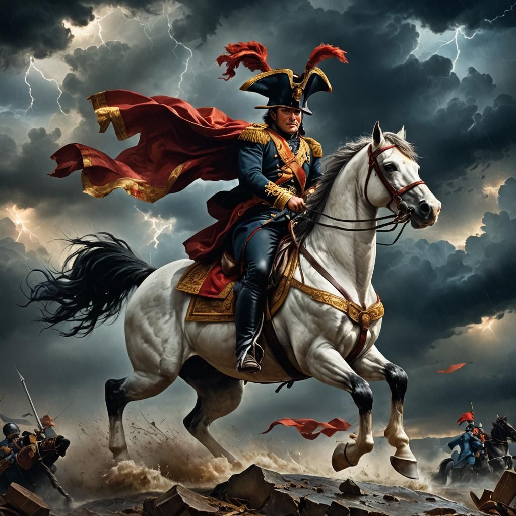 Napoleon Ready for Battle in Stormy Landscape